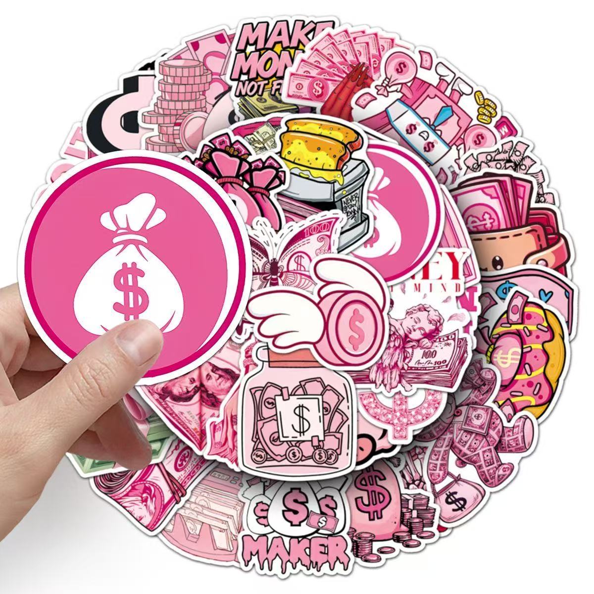 Travel Accessories Pink - 50 قطعة ملصقات كرتونية لطيفة على