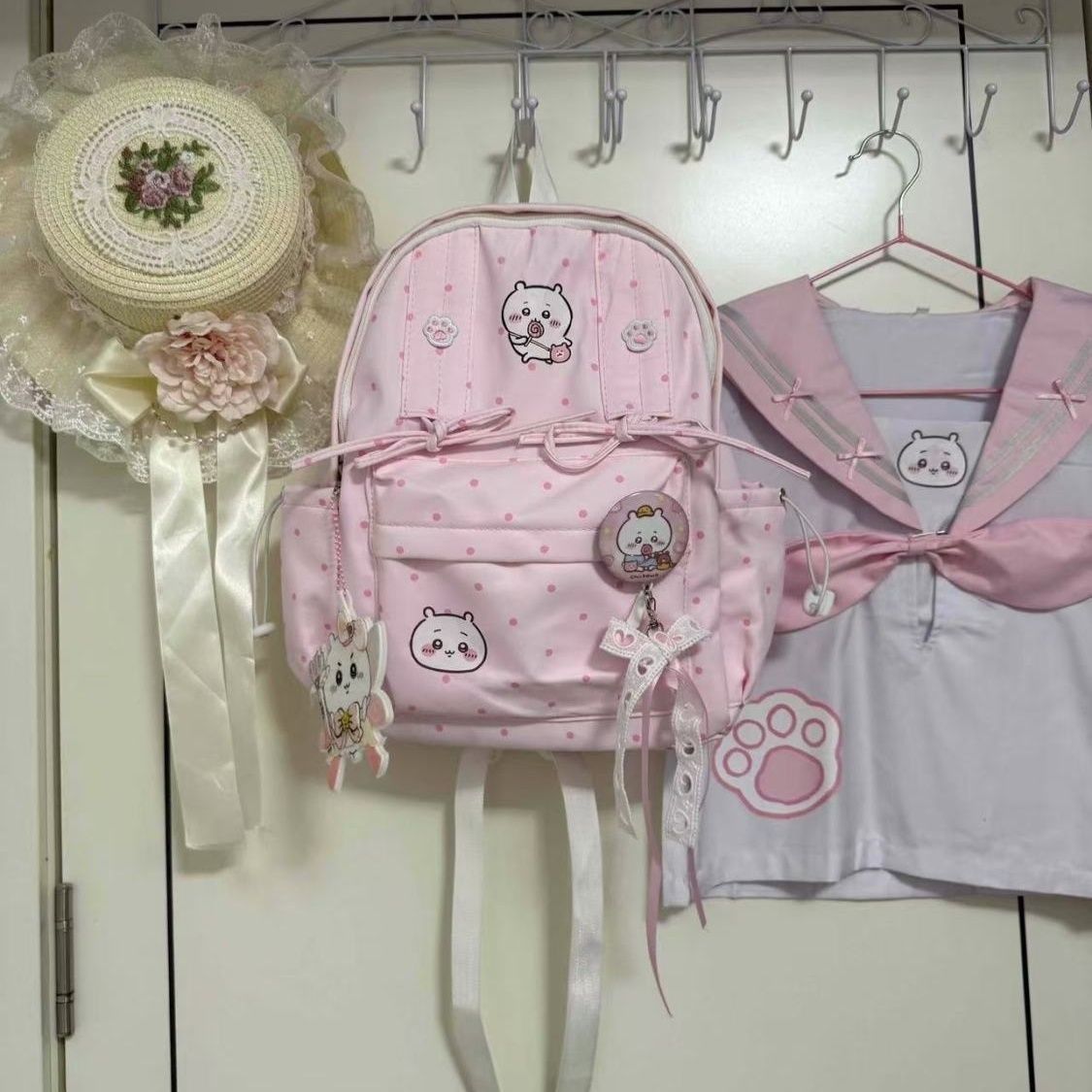 Travel Accessories Pink - حقيبة ظهر شييكوا الوردية اللطيفة بنقاط